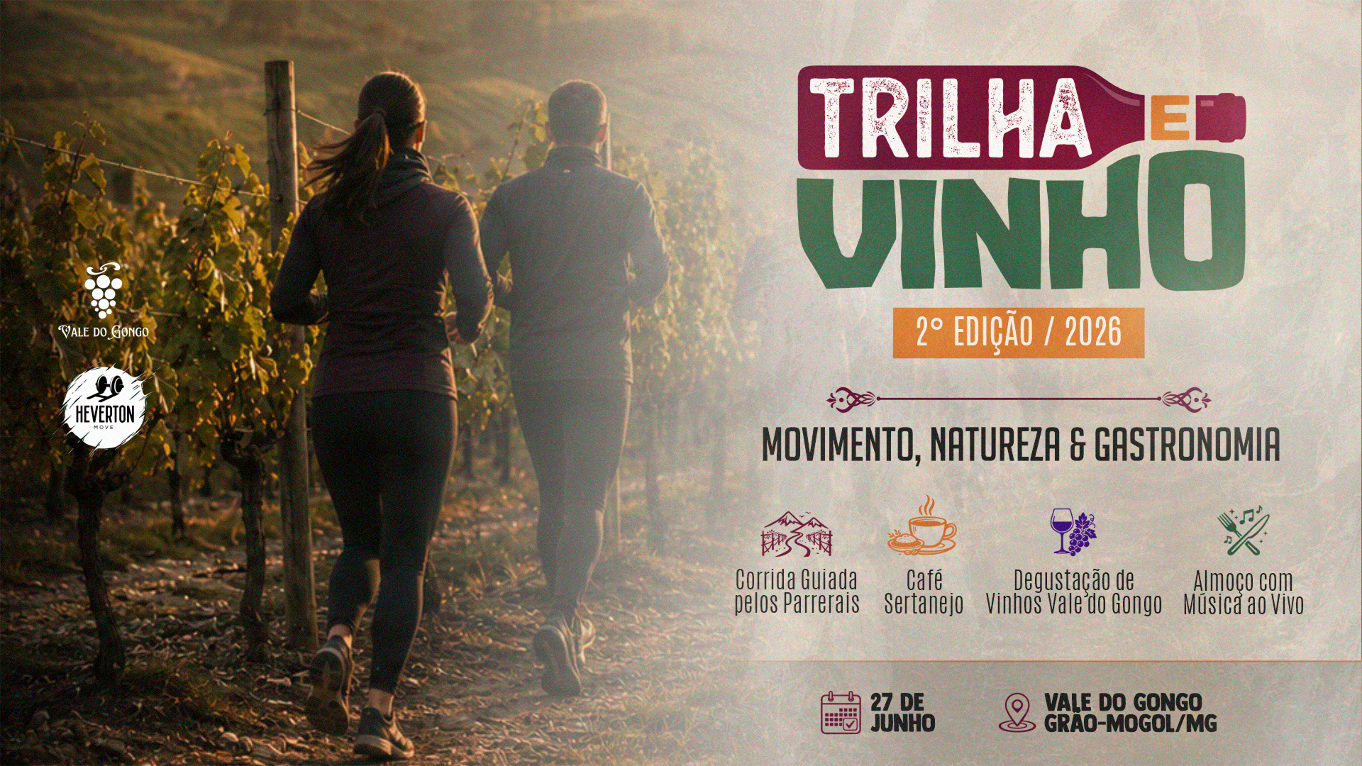 Trilha & Vinho · 2ª Edição · 2026 — Corrida guiada nos parreirais do Vale do Gongo